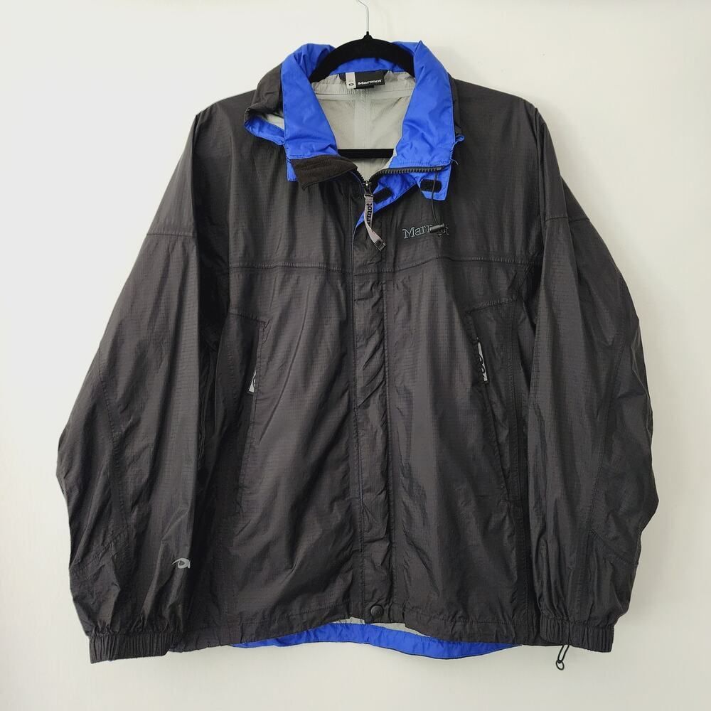 Marmot nylon windbreaker rain jacket womens size S black blue full zip‎